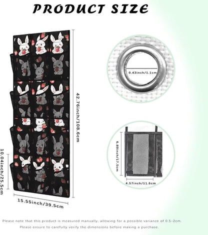 Cute Bunny Door Hanger Organizer 12 Pockets Over The Door Shoe Organizer for Room Black Wall Hanging Storage Mesh Fabric Multi-Funtion Storage Bag for Living Room