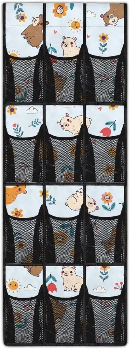 Capibala Flower Over The Door Shoe Organizer 12 Pockets Wall Hanging Storage for Closet Cute Bunny Back Door Storage Organizer for Living Room Easy to Install Shoe Holder Hanger