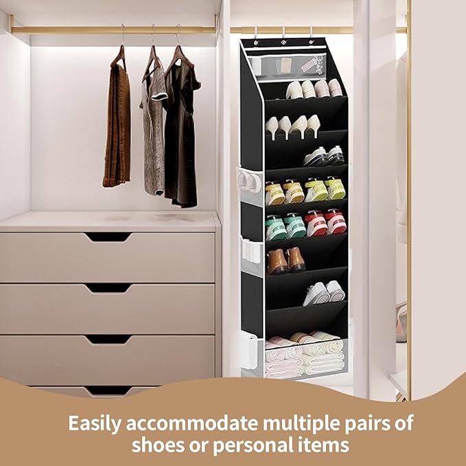 Over Door Shoe Organizer – 8 Tier Shoe Rack for 16–24 Pairs, Space Saving Hanging Holder with Strong Design, Closet & Entryway Shoe-Storage for Apartment Living | Utility Room, Dorm, RV, Bedroom
