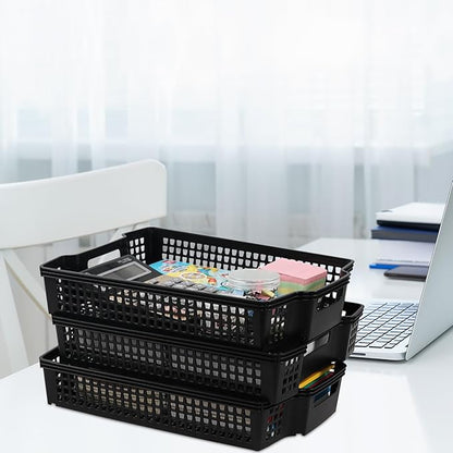 Rosebloom Plastic Stackable Storage Tray Baskets, Plastic Paper Tays, 6 Packs