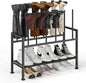 DIMJ Free Standing Shoe Racks - 3-Tier Boot Rack, Black Metal Storage Organizer for Tall Boots, Sneakers, Closet Organizer, Multiuse Shoe Rack, Fits 6 Pairs