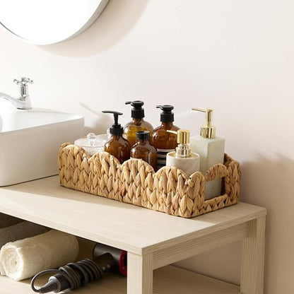 YANGQIHOME Toilet Paper Basket, Water Hyacinth Toilet Tank Basket for Storage, Scalloped Baskets for Bathroom Decor Bedroom Nursery Room Kitchen