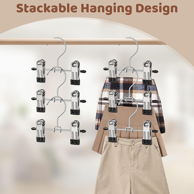 12 Pack Baby Hangers with Clips, 360°Rotatable Toddler Pant Hangers with Clips, Non-Slip Space Saving Kids Hanger for Newborn Children Clothes Skirts Boots Closet Organizers, Black