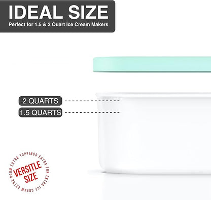 BALCI - Ice Cream Container - 2 Quart - Perfect Reusable Freezer Storage for Homemade Ice Cream Tubs for Sorbet, Frozen Yogurt and Gelato! - Flexible Silicone Lids, Long Scoop, Stackable - Mint