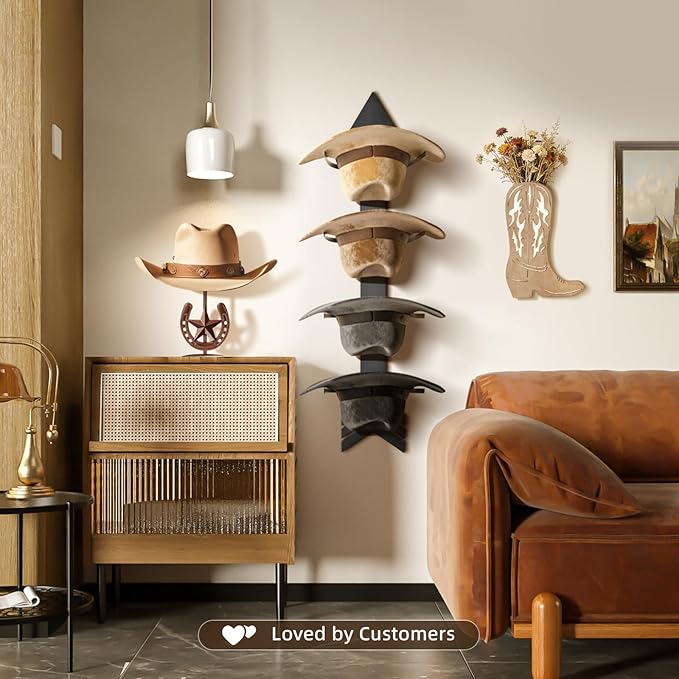 Cowboy Hat Rack for Wall Hat Organizer for 10 Baseball Caps and 3 Cowboy Hat with Solid Wood Arrow Hat Holder Cowgirl Hat Hanger Storage for Closet Entryway Black