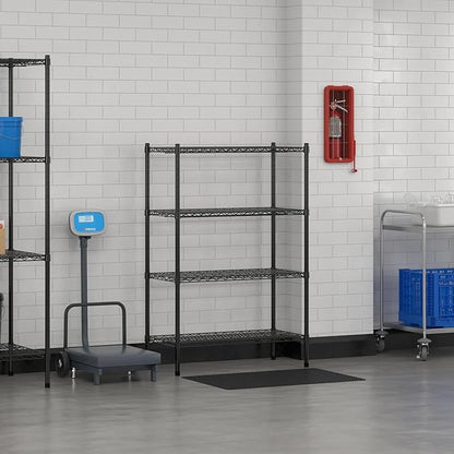 Commercial NSF Listed Black Epoxy Stationary Wire Shelving Kit 18" x 36" x 54", with 4 Shelves Perfect for Warehouse, Walk-in Refrigerator, Freezer, Grocery Store, Restaurant, Dishroom