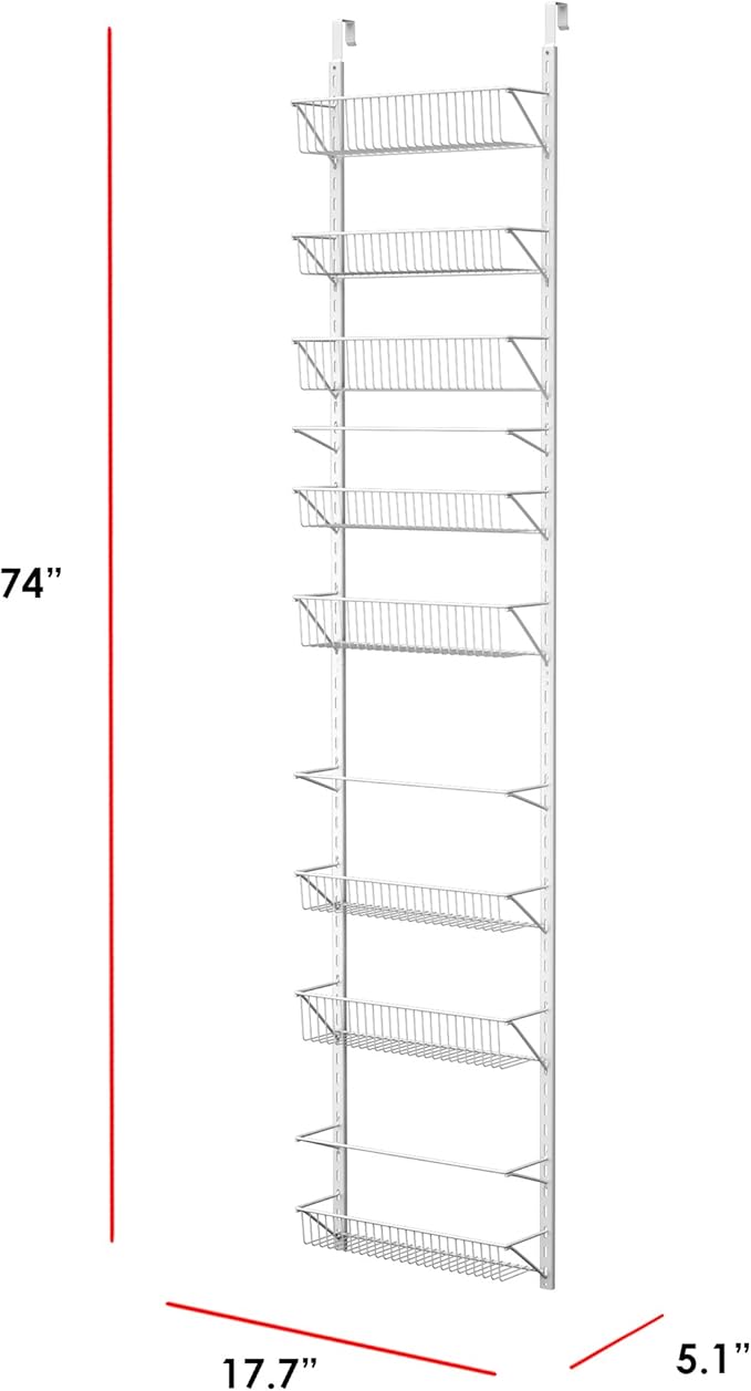 Home-Complete Pantry Over The Door Spice and Jar Rack Organizer - Great Storage Space for Cabinets and Kitchen - Wall Mounted 8 Tier Shelves