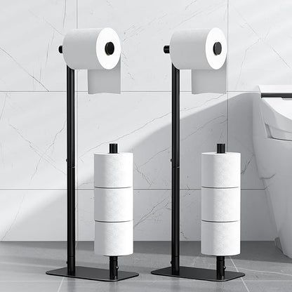 Kitsure Toilet Paper Holder Free Standing - Large Capacity Toilet Paper Holder for 4 Rolls, Rustproof Toilet Paper Stand with Non-Slip Stable Base, Black, 2 Pack