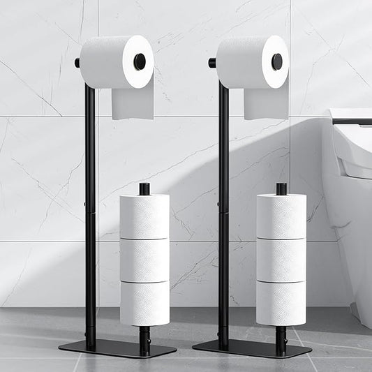 Kitsure Toilet Paper Holder Free Standing - Large Capacity Toilet Paper Holder for 4 Rolls, Rustproof Toilet Paper Stand with Non-Slip Stable Base, Black, 2 Pack
