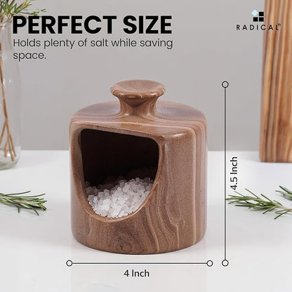 Radicaln Marble Salt Cellar 4.5" Inch Natural Brown Handmade Pig Salt Jar & Table Salt Storage For Kitchen Countertop, Ideal Salt Container, Salt Dish & Sugar Bowl For Table