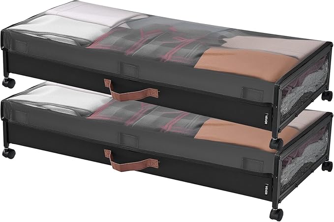 VEVOR Under Bed Storage with Wheels, 36.0 x 18.1 x 7.3 inch, Underbed Containers with Clear Lid, Underbed Shoe Organizer, Rolling Under the Bed Storage Bins for Clothes Shoes Blankets Bedroom, 2 Pack