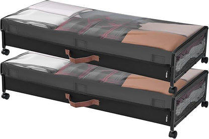 VEVOR Under Bed Storage with Wheels, 36.0 x 18.1 x 7.3 inch, Underbed Containers with Clear Lid, Underbed Shoe Organizer, Rolling Under the Bed Storage Bins for Clothes Shoes Blankets Bedroom, 2 Pack