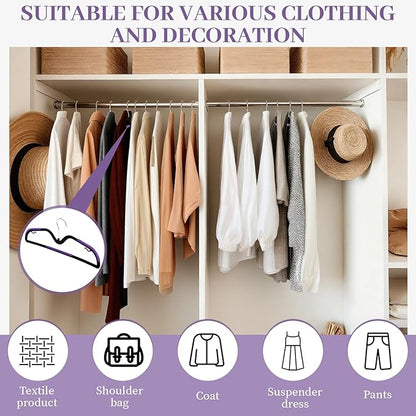 LemonRoad 50 Pack Short Neck Hangers, Upgraded Non-Slip Plastic Hangers Lifts Clothes 3" Higher, Space Saving 360 Swivel Hook for Closet Organizer, Shirts Jackets Dresses, Smooth (Black Purple)