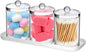 Amazing Abby - Catalina - Clear Acrylic Bathroom Canister with White Tray (4-Piece Set), Plastic Apothecary Jars with Lids, Bathroom Organizers for Q-tips, Cotton Balls, Floss Picks, Sponges, and More