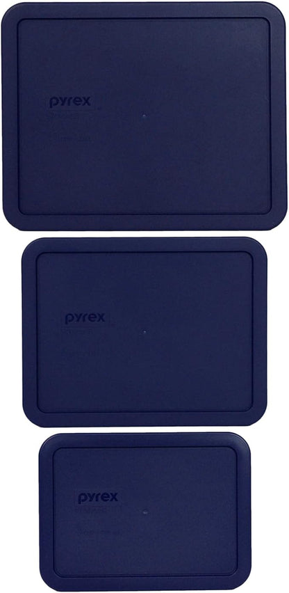 Pyrex 7212-PC 11-Cup, 7211-PC 6-Cup, & 7210-PC 3-Cup Blue Food Storage Replacement Lids - Made in USA