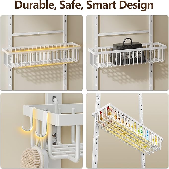 POKIPO 9 Tier Over The Door Pantry Organizer, 2 in 1 Wall Mount or Hanging Spice Rack with Adjustable Deep Basket, Heavy-Duty Seasoning Organizer and Storage for Kitchen Cabinet Closet Bathroom