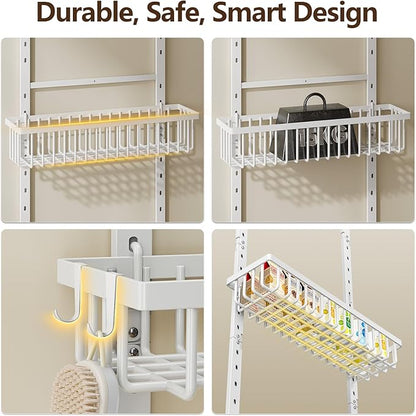 POKIPO 9 Tier Over The Door Pantry Organizer, 2 in 1 Wall Mount or Hanging Spice Rack with Adjustable Deep Basket, Heavy-Duty Seasoning Organizer and Storage for Kitchen Cabinet Closet Bathroom