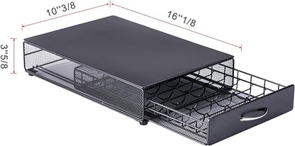 FlagShip Vertuo Pod Holder Storage Drawer for Nespresso Vertuo Capsule Organizer Drawer Tray with Mesh Shelves for Nespresso Vertuo Holder Black Metal (40 Pods Capacity)