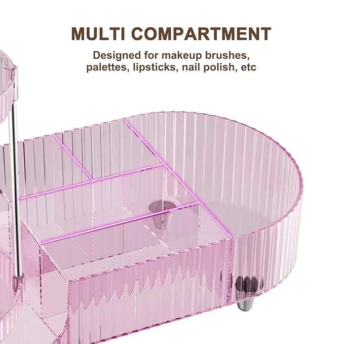 360 Rotating Vanity Makeup Organizer, 2 Small Trays & 5 Compartments for Cosmetics, Skincare, Perfume, Lipstick & Make up Brushes Holder, Dresser Countertop Organizers and Storage for Bathroom, Desk