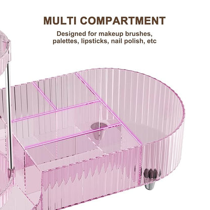 360 Rotating Vanity Makeup Organizer, 2 Small Trays & 5 Compartments for Cosmetics, Skincare, Perfume, Lipstick & Make up Brushes Holder, Dresser Countertop Organizers and Storage for Bathroom, Desk