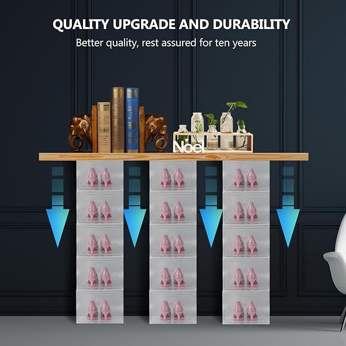 BESPORTBLE Stackable Plastic Shoe Storage Box 34x18x25cm, Dustproof and Anti-oxidation Sneaker Organizer for Home Closet, Sturdy Footwear Storage Case with Front Opening