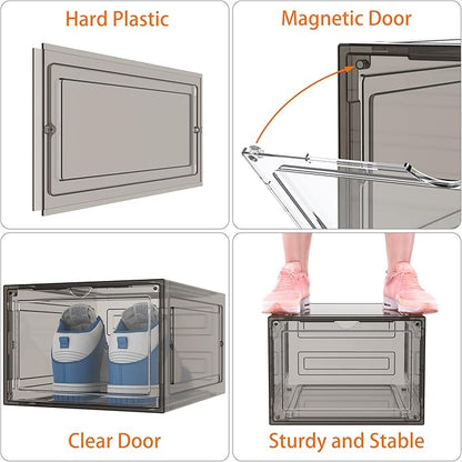 HOMIDEC Shoe Storage, 8 Pack Shoe Organizer Hard Plastic Shoe Box, Shoe Boxes Clear Plastic Stackable, Shoe Boxes with Lids for Size 13