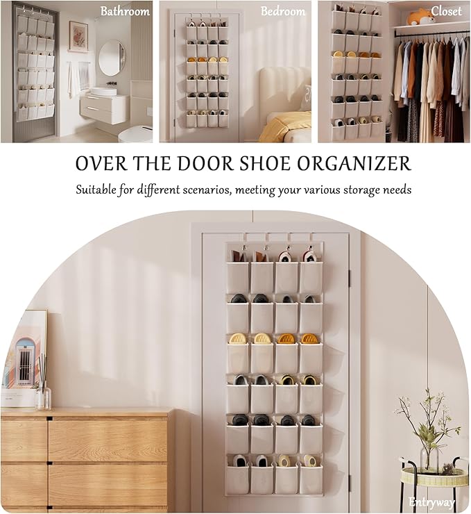 homyfort Over the Door Shoe Organizer, 24 Large Breathable Mesh Pocket,Space Saving Hanging Shoe Rack,Shoe Storage Holder for Entryway Bedroom Closet