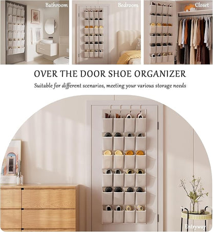 homyfort Over the Door Shoe Organizer, 24 Large Breathable Mesh Pocket,Space Saving Hanging Shoe Rack,Shoe Storage Holder for Entryway Bedroom Closet