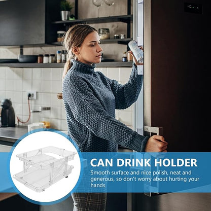 BESTonZON Refrigerator Can Organizer Bin Transparent Dual Rolling Drink Dispenser for Efficient Soda Storage Kitchen Office Living Room
