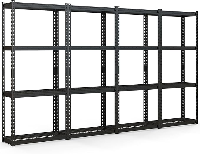 Goplus 4-Tier Metal Shelving Unit, 4 Pack Heavy Duty Wire Storage Rack with Anti-Slip Foot Pads, Height Adjustable Shelves for Warehouse, Kitchen, Living Room, Garage, 12" D x 27.5" W x 60" H
