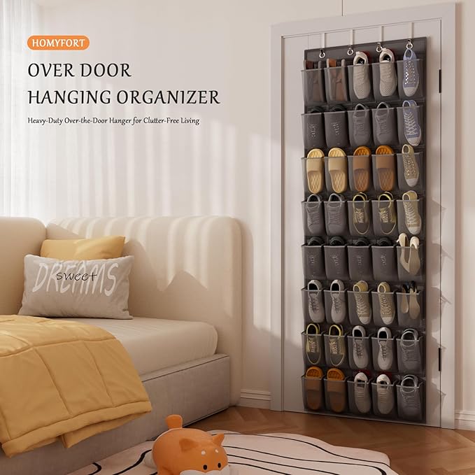 homyfort Over the Door Shoe Organizer, 40 Large Breathable Mesh Pocket,Space Saving Hanging Shoe Rack,Shoe Storage Holder for Entryway Bedroom Closet