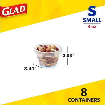 Glad GladWare Mini Round Food Storage Containers with Lids, Small BPA Free Reusable Plastic Snack Containers with Lock Tight Seal for Lunch, Portion Control, and On the Go, 4 Oz, 8 Count