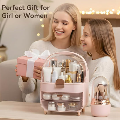 Makeup Organizer Countertop, Skincare Bathroom Counter Organizer, Storage Box Cosmetic Display Cases, Teen Girl Gifts Trendy Stuff Make up Organizers for Vanity, Dresser (Pink)