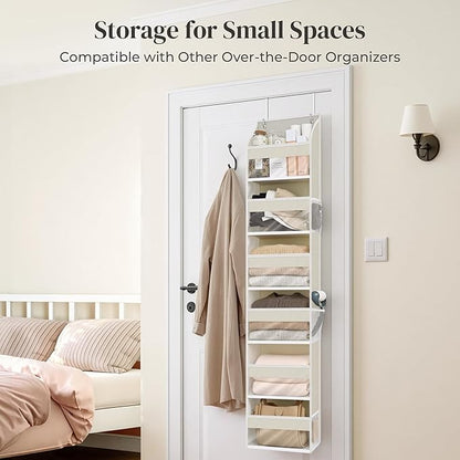 2-Pack Small 6 Tiers Over the Door Hanging Organizer, 6 Clear Pockets and 6 Mesh Pockets, 11.8” Wide for Narrow Cabinet Doors, French Doors in the Bathroom, Closet, RV