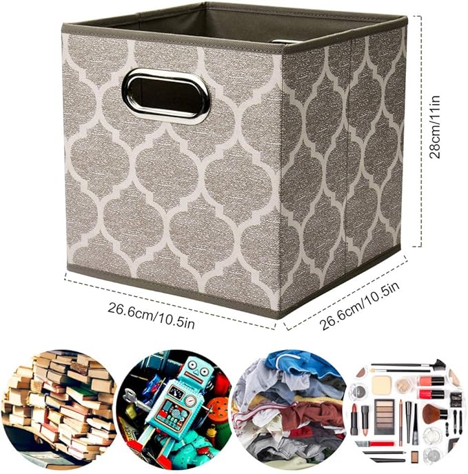 Decorative Storage Cubes 10.5 x10.5 x 11 Inch Brown Cuibcle Baskets LatticePattern Cloth Storage Cubes Bins Foldable Fabric Storage Boxes Inserts Cube Drawers for Organizer Closet,QY-SC08-6