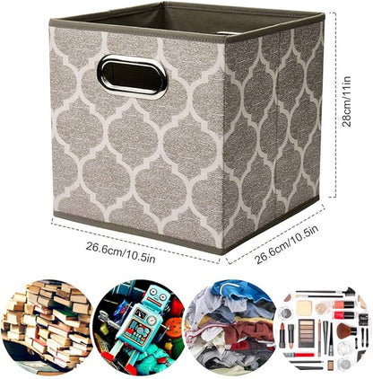 Decorative Storage Cubes 10.5 x10.5 x 11 Inch Brown Cuibcle Baskets LatticePattern Cloth Storage Cubes Bins Foldable Fabric Storage Boxes Inserts Cube Drawers for Organizer Closet,QY-SC08-6