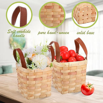Rtteri 6 Pcs 4.5x4.5x4 in Small Wicker Baskets with Handles Wood Woven Empty Wicker Baskets for Gifts Small Square Storage Organizing Bags Pantry Party Container(Yellow)