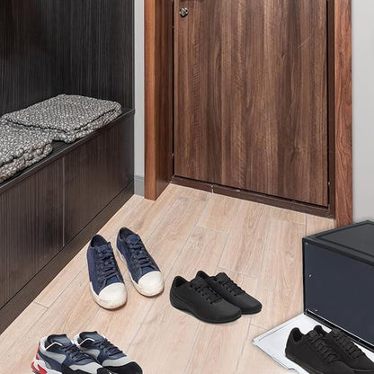 MAGICLULU Magnetic Basketball Shoe Storage Box Side-opening Shoe Organizer Dustproof Moisture-proof Black Storage Case for Home and Closet
