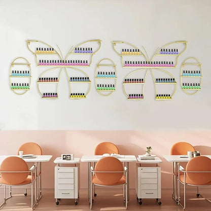 Butterfly Wall-Mounted Nail Polish Rack Set of 5-11LBs/Rack Capacity, Adjustable Cosmetic Display for Salon & Home Spa (Gold)