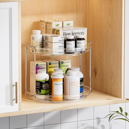 LAMU 3 Pack 2 Tier Lazy Susan Turntable Organizer 9.25'' Rotating Spice Rack Organization for Cabinet, Kitchen, Pantry, Countertop, Bathroom, Vanity, Medicine Cabinet Organizer, Clear