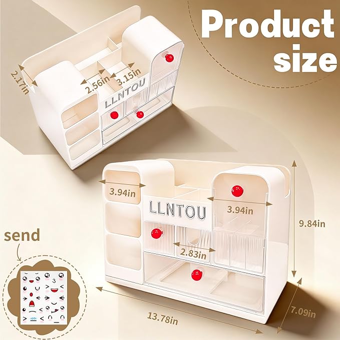 Makeup Organizer for Vanity with Brush Holder, Large Cosmetic & Skincare Organizer Countertop with Muti-Drawers, Cosmetic Display Case for Lipsticks, Nail Polishes, Perfumes, Eyeshadow (cream)
