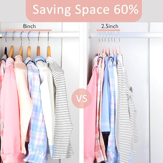 ManGotree 14 Inch Kids Velvet Hangers for Closet, Ultra-Thin Space Saving Children's Clothes Hangers, Non-Slip Felt Toddler Hanger for Youth's Clothes (32 Pack, Light Pink)
