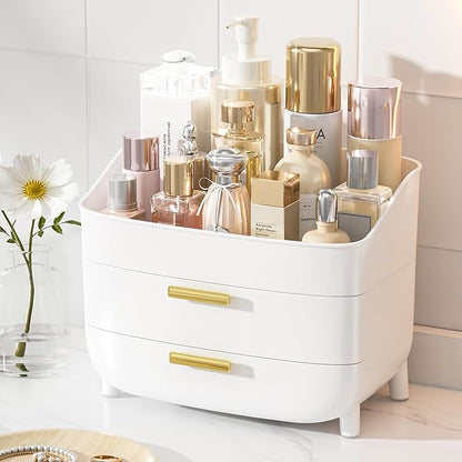 Vtopmart 3-Tier Skincare Makeup Organizer with Drawers for Vanity and Bathroom Countertop, Large Cosmetic Storage Box Case for Dresser, with Non-Slip Base