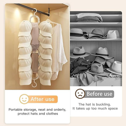 Hat Organizer Storage for Baseball Caps Hat Rack Small Space Organization for Wall and Cloeset Multi-Functional Hanger Hold up to 12 Hats 6 Scarf for Closet Door Bedroom (White - 6 Loops)