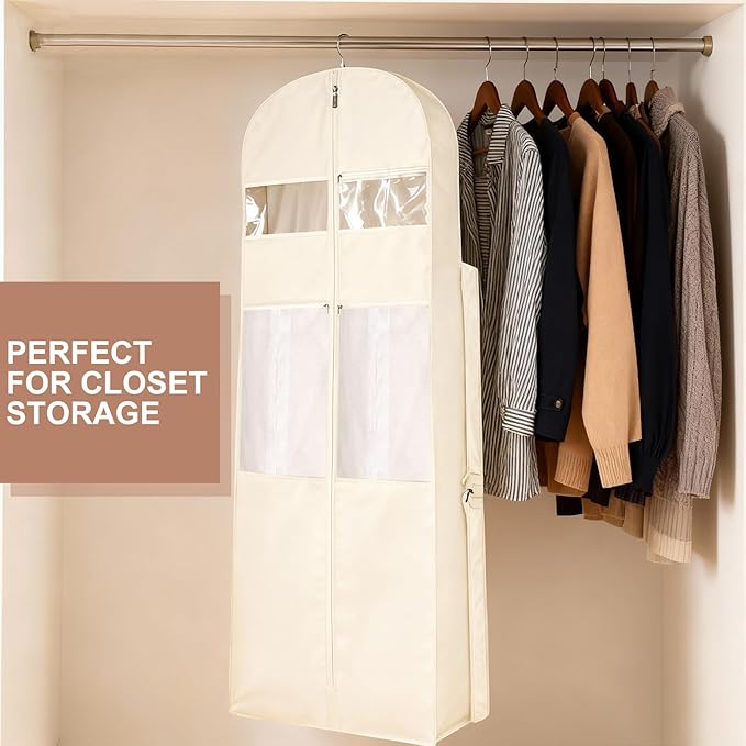 Foldable Wedding Dress Garment Bag for Travel, Hanging Garment Bag for Travel for Gowns and Long Dresses (White, 1PCS-72‘’)