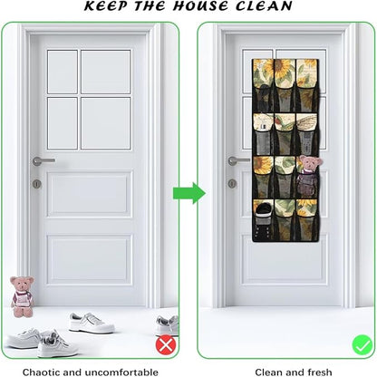 Generic Sunflower Hummingbird Shoe Organizer Door Hanger Reusable Over The Door Shoe Storage Organizer Good Organizing Items for Housewives Renters Women Men