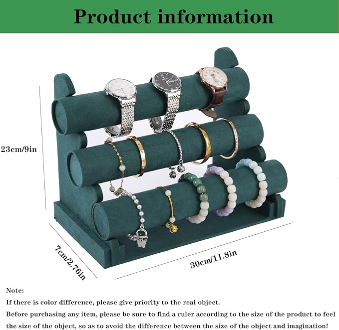 3 Tier Bracelet Holder Organizer, Velvet Bracelet Display Stand for Selling, Detachable Watch Organizer Racks(Green)