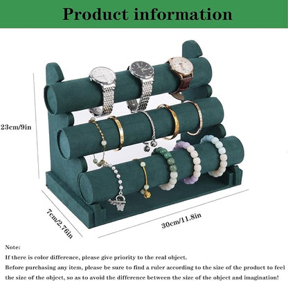 3 Tier Bracelet Holder Organizer, Velvet Bracelet Display Stand for Selling, Detachable Watch Organizer Racks(Green)