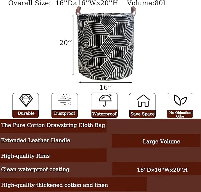 Waterproof Laundry Hamper Collapsible Laundry Basket Leather Handle Laundry Bag Large Clothes Storage Toy Organization for Bathroom Bedroom Laundryroom College Dorms (92-Satisfied laundry hampers)
