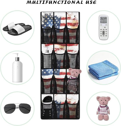American Flag Over The Door Shoe Organizers with 12 Mesh Pockets Baby Organizer Storage Hanging Shoe Organizer Shoe Holder Rack for Toddler Girl Room Baby Room Craft Room Bedroom